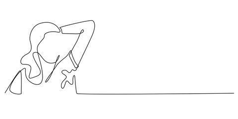 Fototapeta premium continuous line of woman with wet armpits.one line drawing of woman with bad body odor.single line of woman's body odor problem.isolated white background