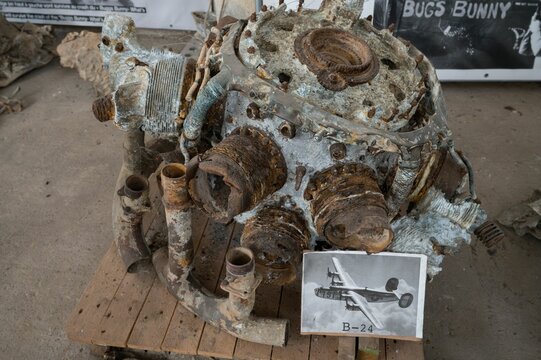 remains of the twin star or twin radial engine of an American Consolidated B24 Liberato
