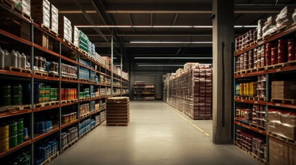 Obraz premium Warehouse Interior with Rows of Shelving