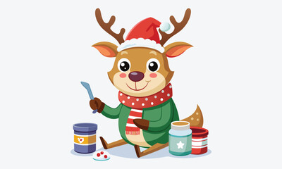 Christmas Day, Reindeer Repair Ointment vector white background illustration Generative Ai