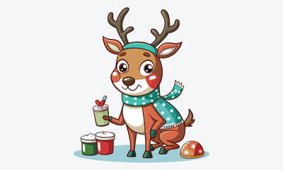 Christmas Day, Reindeer Repair Ointment vector white background illustration Generative Ai