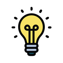 Bright light bulb icon symbolizing ideas, Illustration of a glowing light bulb, representing creativity, ideas, innovation, and inspiration in a simple, vibrant design.

