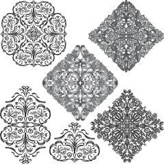 six grey symmetrical decorated abstract diamonds