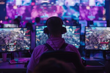 Fototapeta premium Gamer is participating in a livestreamed esports tournament