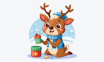Christmas Day, Reindeer Repair Ointment vector white background illustration Generative Ai