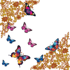 butterflies and yellow decoration isolated on white