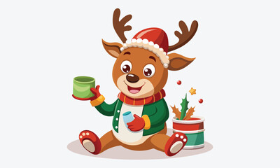 Christmas Day, Reindeer Repair Ointment vector white background illustration Generative Ai