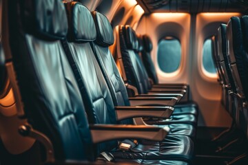 Empty business class seats in a commercial airplane
