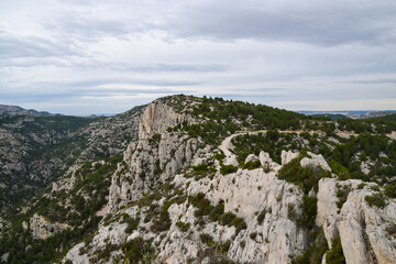 Rock formations in Calanques National Park next to Marseille, South of France.