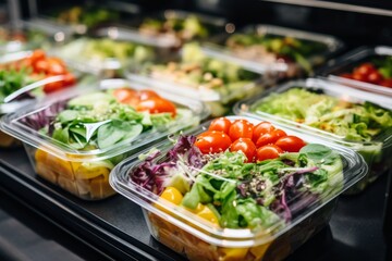 Ready to eat vegetable salads in plastic boxes