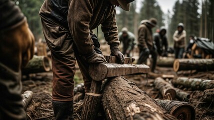industry. group of workers in forest logging
