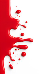 Red paint splashing, dripping isolated on white background
