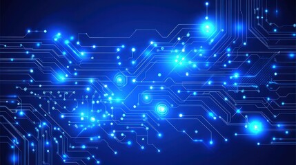Fototapeta premium Abstract blue glowing circuit board background.