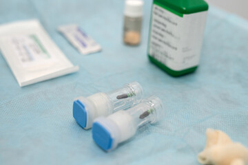 Tooth human implant in box on dental office. Medical concept