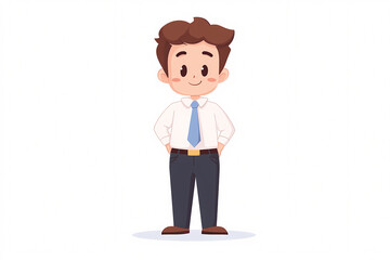 A cheerful young professional confidently stands with a friendly demeanor showcasing a casual yet polished appearance suitable for various business scenarios.