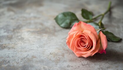 Single Peach Rose on Rustic Background, Romantic Floral Setting, Copy Space