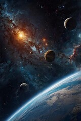 Outer Space Vivid image of galaxies, stars and planets. background, splash screen