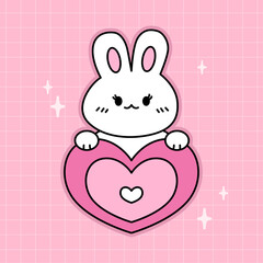 Cute bunny with heart. Hand drawn vector illustration. Symbol of love. Valentine's Day.