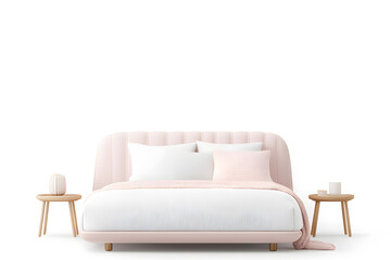 Comfortable bed with pillows with Modern Classic Design isolated on white background 