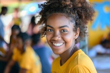Naklejka premium Portrait of a young female volunteer community center