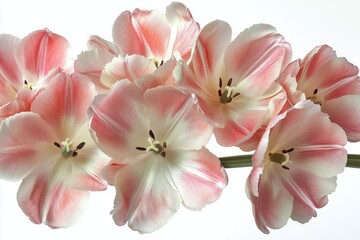 Fototapeta premium Beautiful bouquet of pink and white tulips arranged elegantly on a bright background