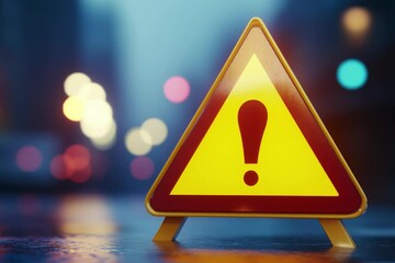 Yellow warning sign symbol or alert safety danger caution illustration icon security message and exclamation triangle information icon on attention traffic background with secure alarm. 3D render