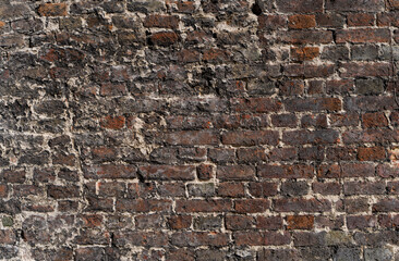 old vintage wall made of red and brown brick.