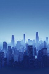 Obraz premium Abstract cityscape with modern skyscrapers and global map overlay