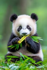 Fototapeta premium Chinese giant pandas (Ailuropoda melanoleuca), aged two years