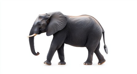 Obraz premium Asian elephant walking on white background, side view.
