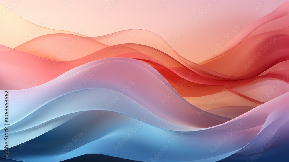 Wall mural abstract waves in soft pastel colors, creating a serene and fluid visual effect.