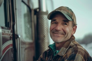 Smiling portrait of a middle aged male Caucasian trucker