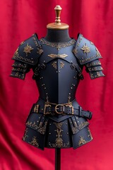 Fototapeta premium An armor made of gold and fabrics with red feathers and fabrics.