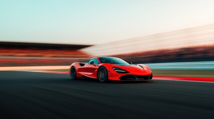 Sleek Red Sports Car on Track in Motion