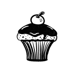 Cupcake hand drawn outline doodle icon on white background. Muffin line icon.
