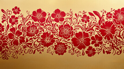 Ornate red floral pattern on gold background for elegant decorative design