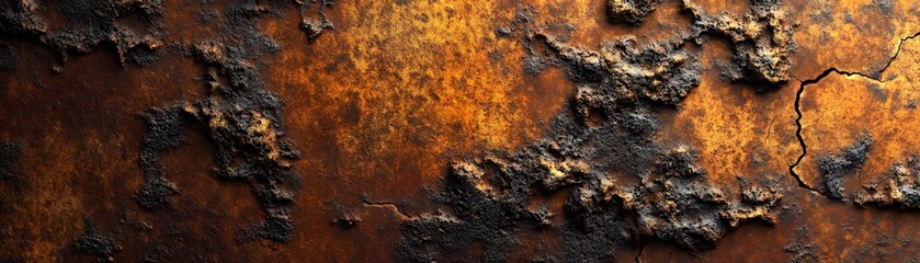 Close-up Texture of Heavily Rusted Metal with Cracks and Irregularities