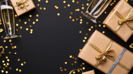 Festive New Year Celebration with Gifts and Bubbly