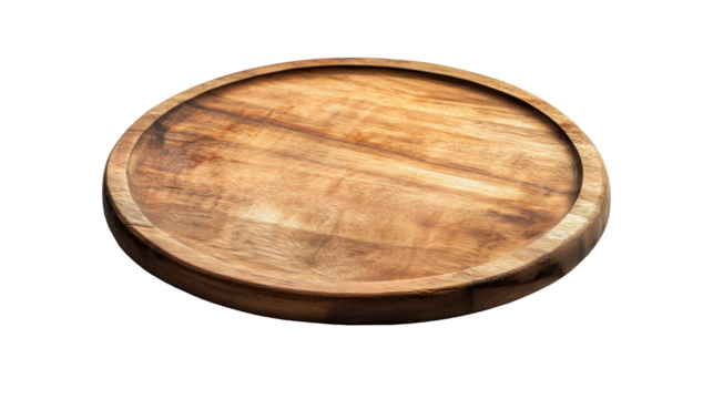 Empty Wooden Round Plate isolated on transparent background