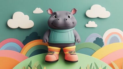 Snarky Baby Hippo in Oversized Colorful Boots