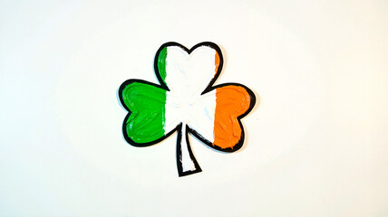 Hand-painted irish flag shamrock symbol on white background