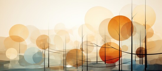 Abstract landscape with stylized trees and soft colors creating a serene atmosphere.