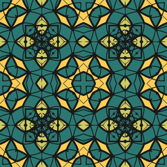 Seamless pattern with original multi-colored ornament imitating stained glass. Version 4. Vector illustration