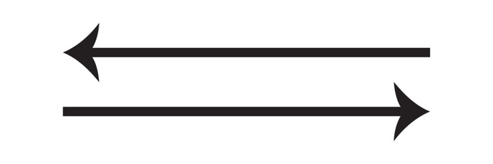 Straight long right vector arrow icon. Black large backwards or left pointing solid long arrow icon