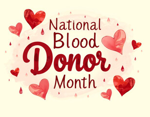 National blood donor month banner with heart and blood drop design for awareness campaigns