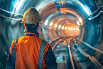 Construction worker overlooking a team building of a new subway