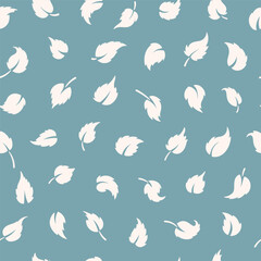 Leaf Silhouette Vector Blue Seamless Pattern. Autumn Leaves of Plant and Trees.