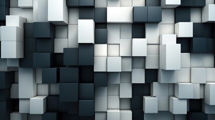 A textured wall of 3D cubes in varying shades of black, white, and gray.
