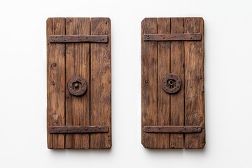 A rough wooden saloon door isolated in transparent png