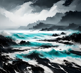 Fototapeta premium imitation Abstract Blue wave blots background. Alcohol ink colors. Marble texture, Texture Banner With Space For Text.generative ai